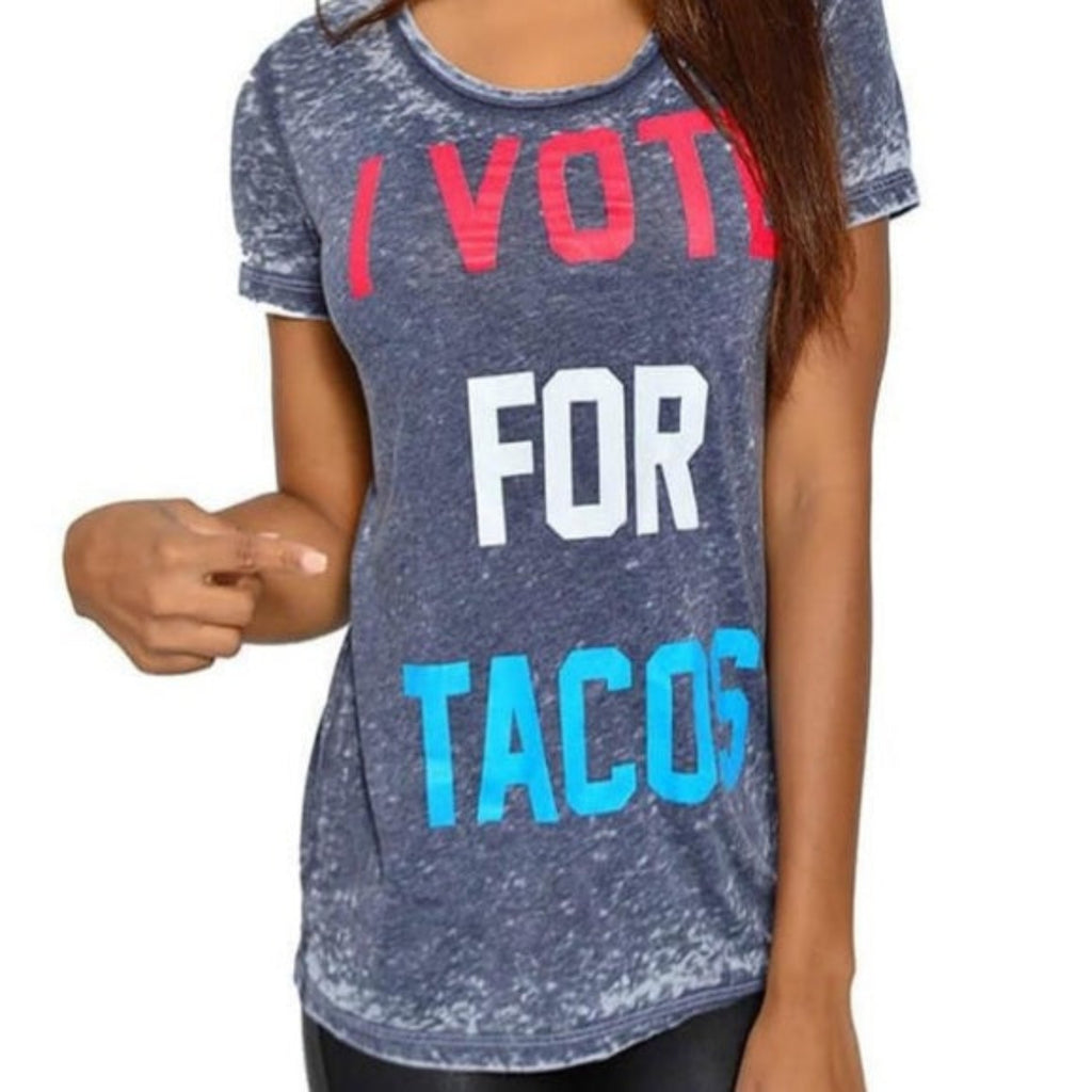 CHASER Gray 'I Vote For Tacos' Burnout Tee Shirt Size S NWOT