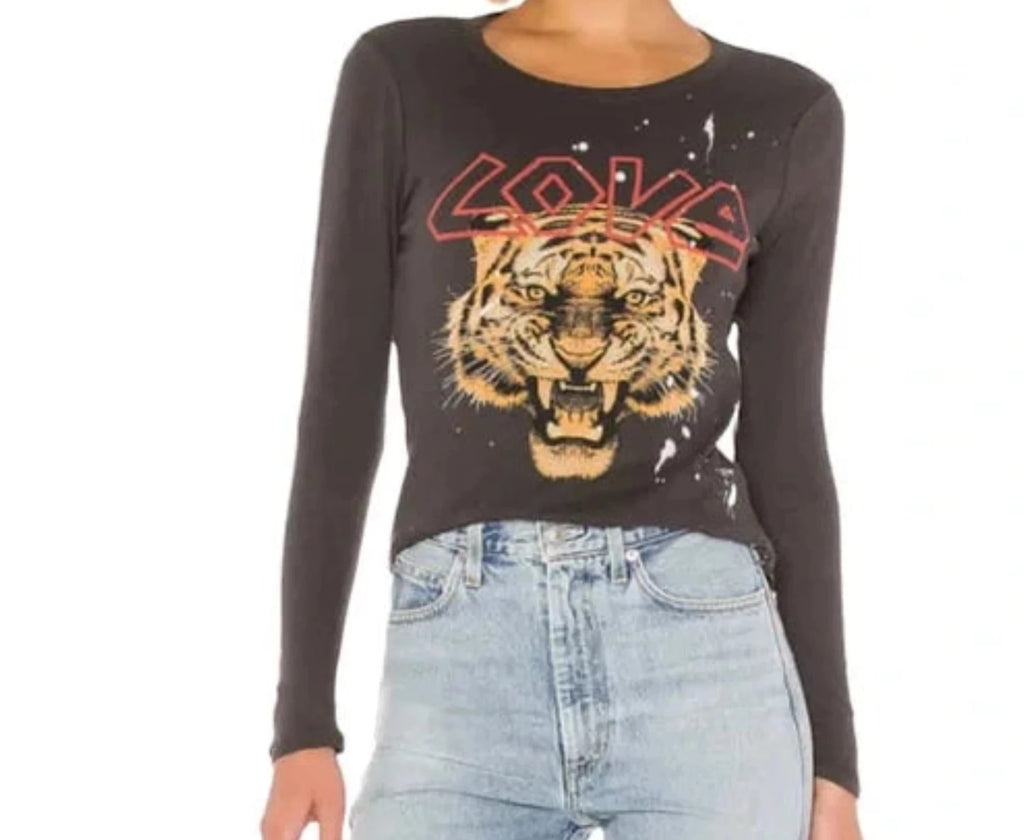 CHASER Black/Orange Love Cat Tee Shirt Size S NWOT