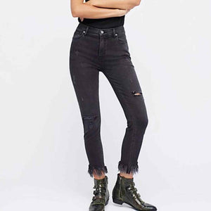 FREE PEOPLE Black Great Heights Frayed Skinny Jeans Size W 28