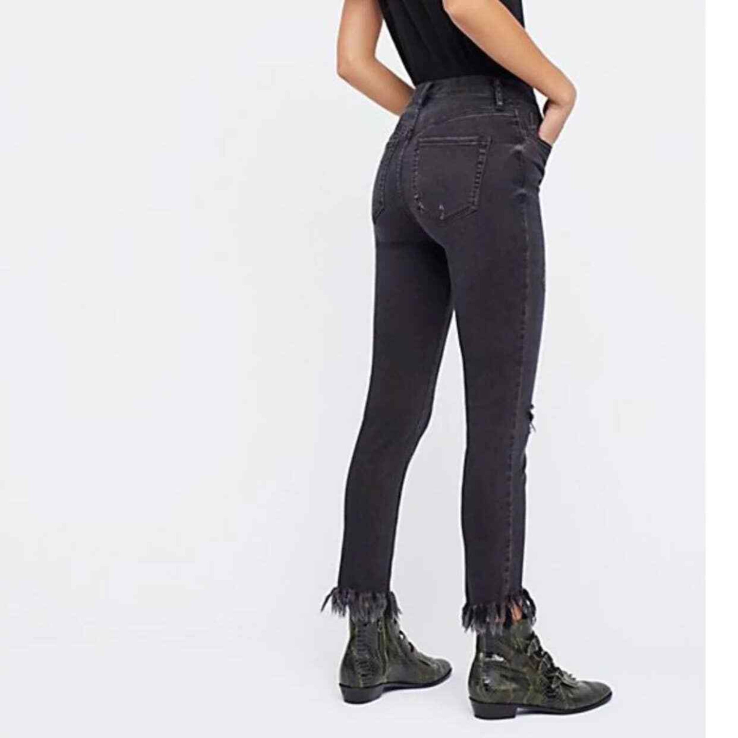 Jean Skinny Free People We The Free Greight Heights - Taille 27 Vert - Effet Froissé Et Coupé