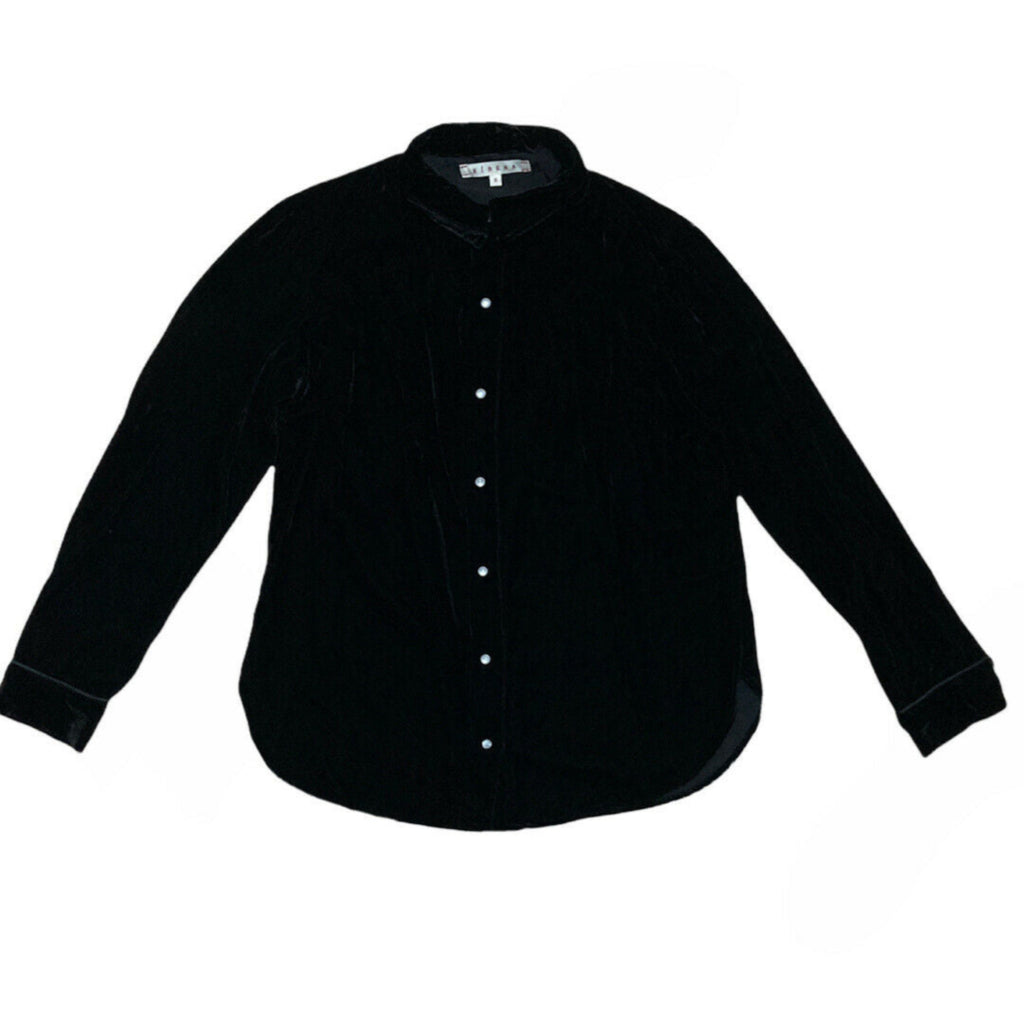 XIRENA Black Vintage Carrington Velvet Snap Front Long Sleeve Shirt Top Size S